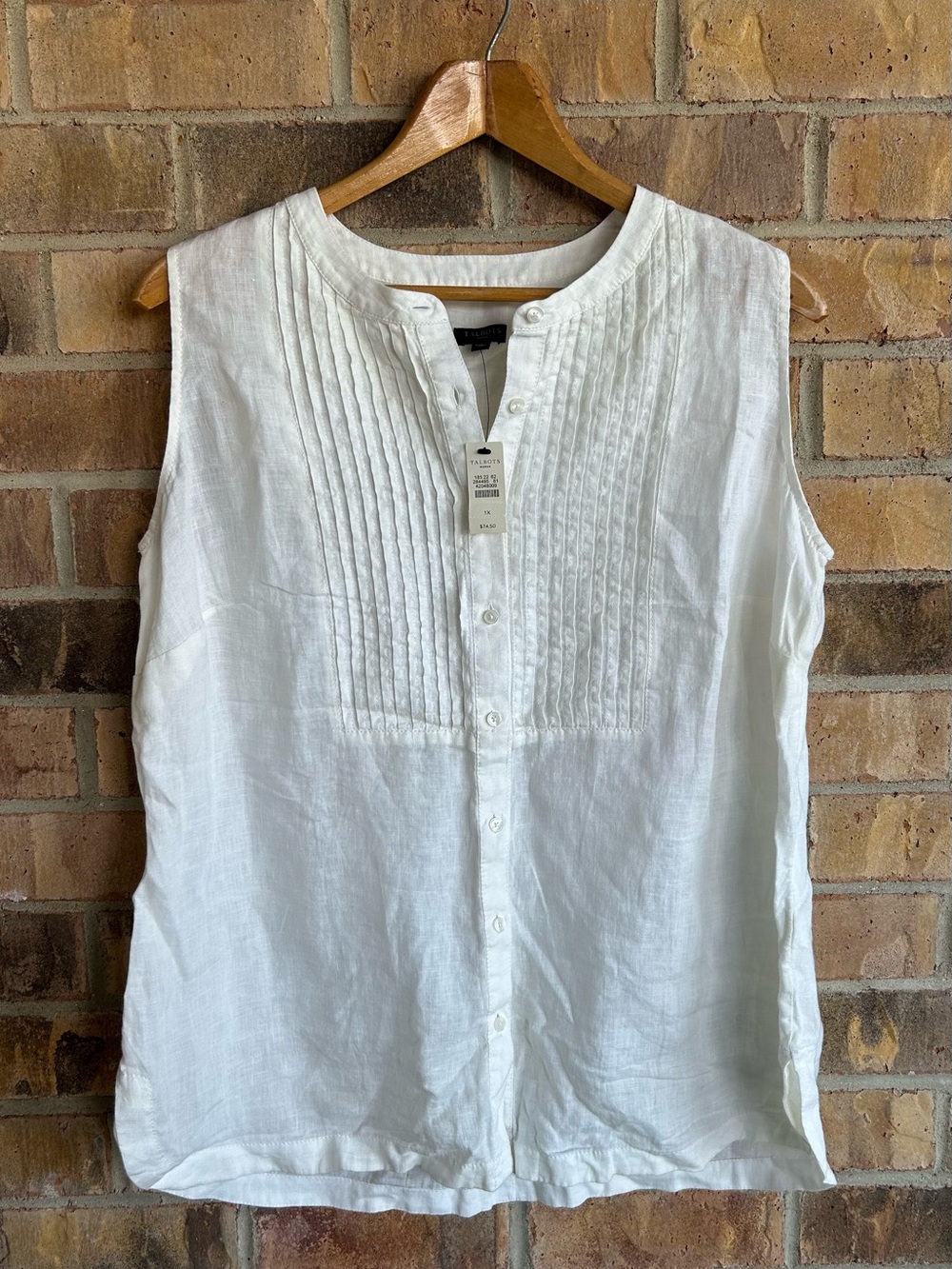 Talbots 100% linen sleeveless pintuck blouse Size 1X